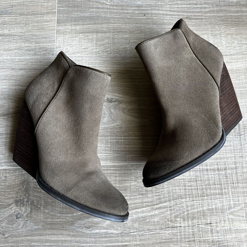Very Volatile Brown Leather Chunky Block Heel Zip Ankle Booties Sz 6 Womens